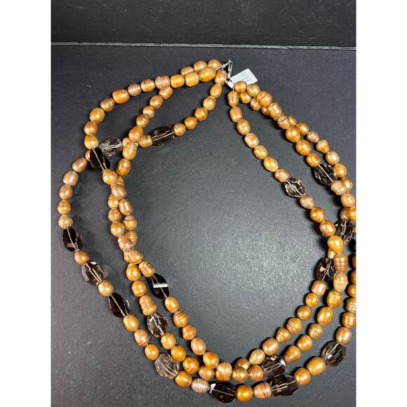 NEW smoky quartz and pearl multi strand necklace with sterling silver clasp - Picture 1 of 16